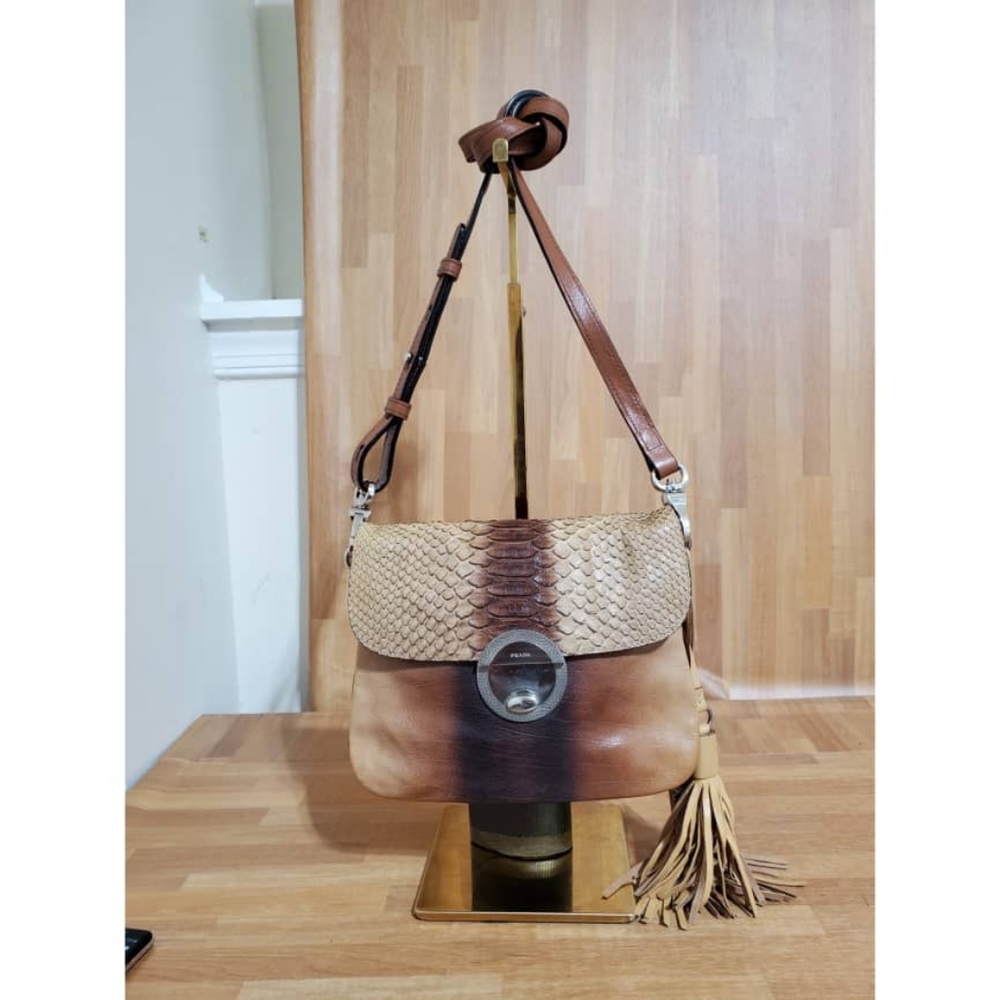 Authentic Prada Pushlock Python Leather Crossbody… - image 3